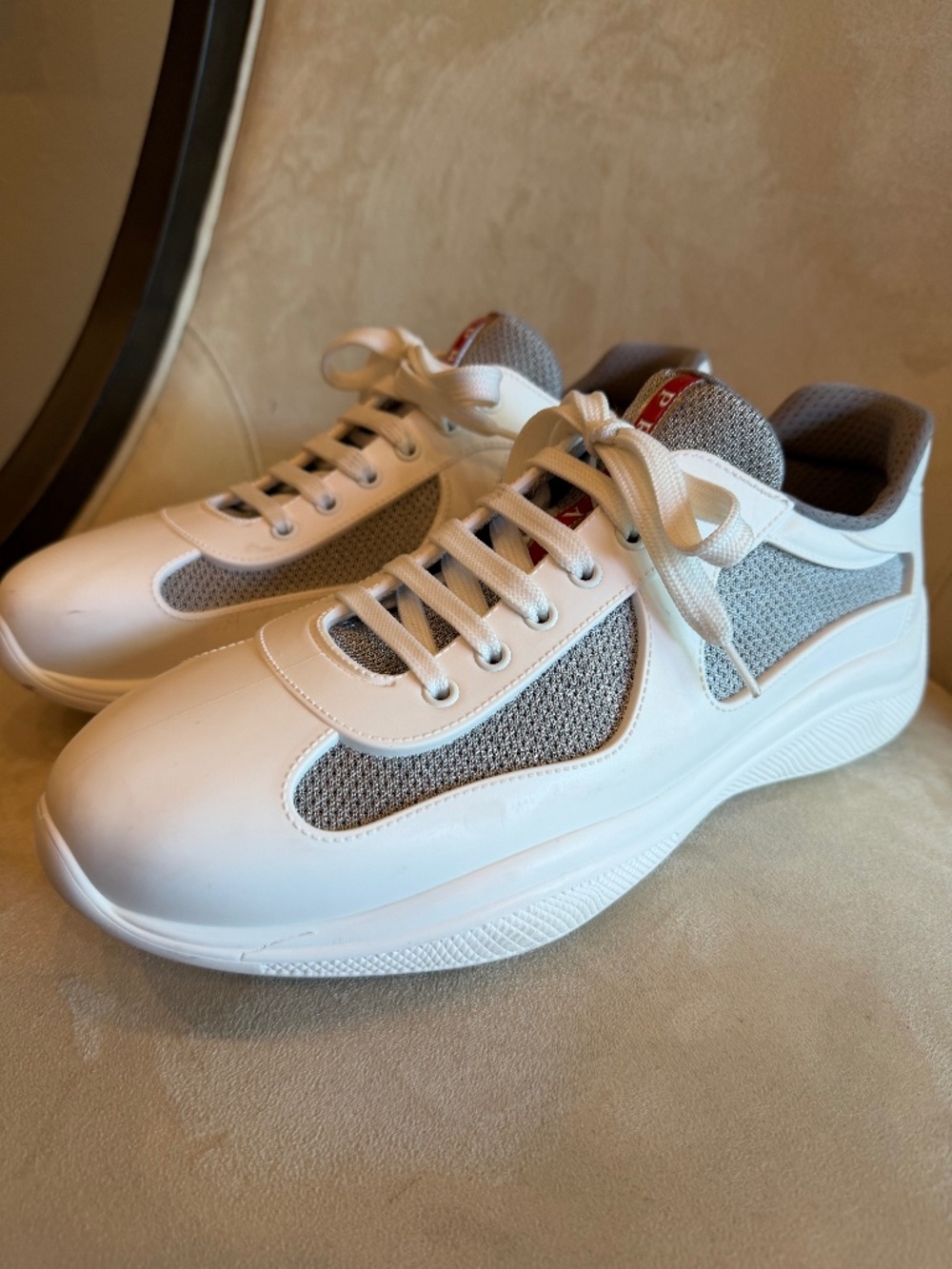 Prada America's Cup Sneakers White and Gray Leather and Mesh